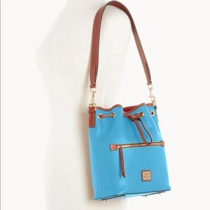 Dooney and Bourke Pebble Grain Drawstring Shoulder Bag in Sky Blue